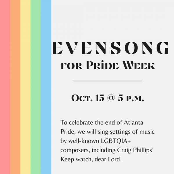 Evensong for Pride Week Oct. 15 @ 5 pm